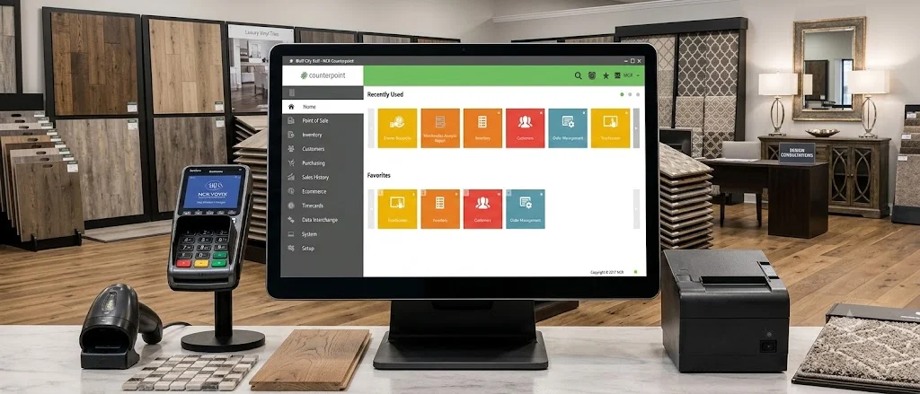Counterpoint POS terminal in a flooring and home design showroom