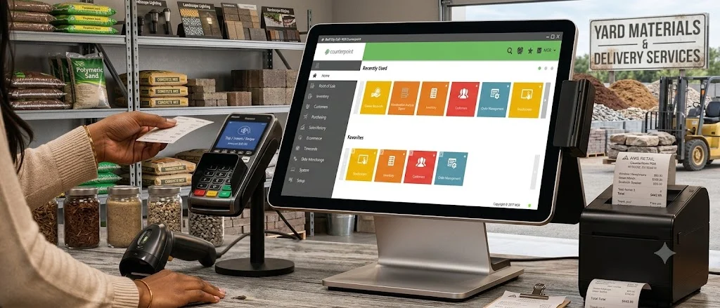 Counterpoint POS terminal at a landscape and hardscape yard materials counter