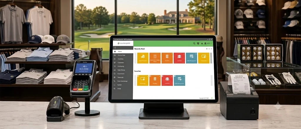 Counterpoint POS terminal at a golf pro shop and sporting goods counter