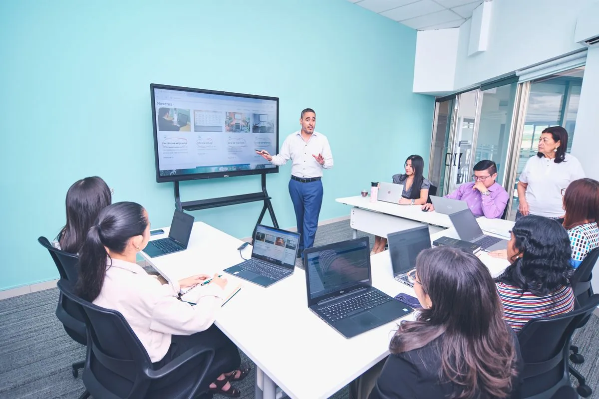 Team training session on new retail technology